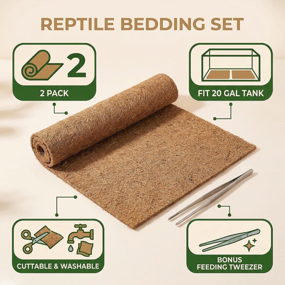 Reptile Carpet 30"x12" 2 PCS Coconut Fiber Mat for 20 Gallon Reptile - image 2