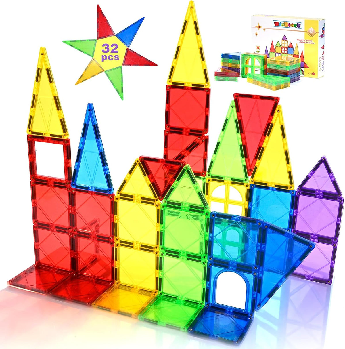 Magnetic Tiles Kids Magnetic Blocks 32PCS Building Sets for Kids Ages - 32pcs Magnetic Tiles