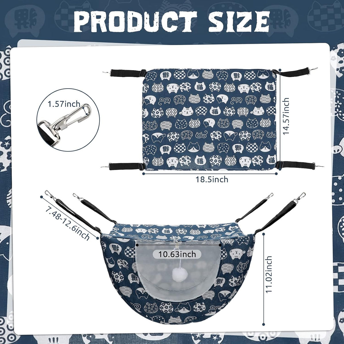 Unittype 2 Pieces Cat Cage Hammock Hanging Pet Bed, 2 Styles - Plaid / 2 - image 2
