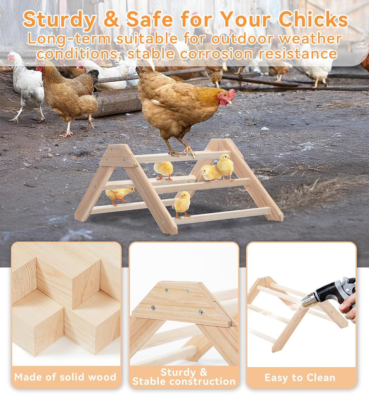 PETSFIT Baby Chick Roosting Bar, Anti-Rotation, Solid Wood - 19.7“L×14.4W×9.3"H / Basic - image 4
