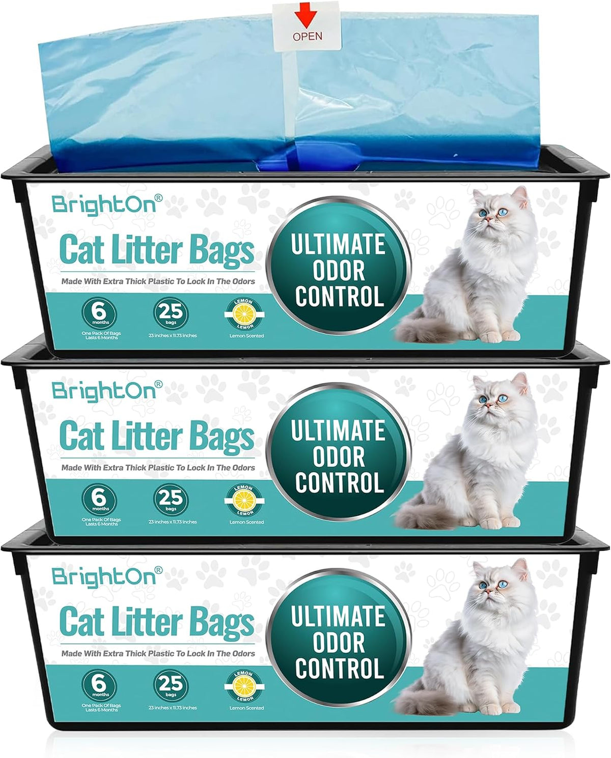 BrightOn, 75 Litter Bag Refill Bags for Genie Easy Roll Litter Bin, Ultimate Odor Control, - Lemon 75 Bags