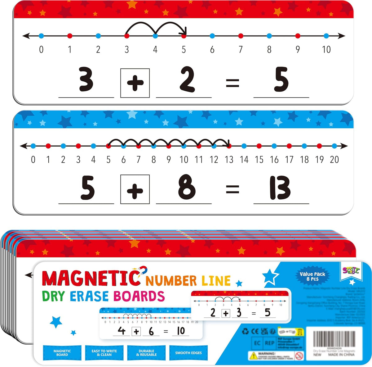SpriteGru number line dry erase boards with 0-10 and 0-20 lines and colorful star print - view 4
