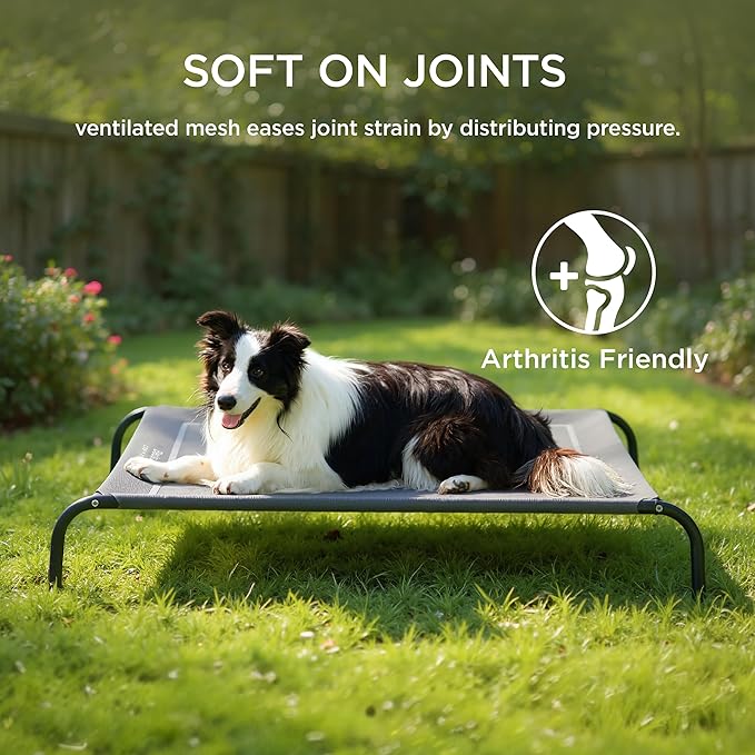 Bedsure Outdoor Elevated Dog Bed Large Sized Dog, Portable Indoor & Outdoor Cooling Raised Cot Pet Hammock Bed with Skid-Resistant Feet, Frame with Breathable Mesh, Khaki, 49 inches
