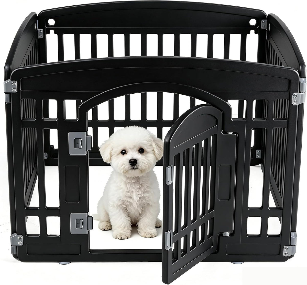 Sweetcrispy Dog Playpen, Plastic Puppy Pet Fence - Black / 4 / 24IN