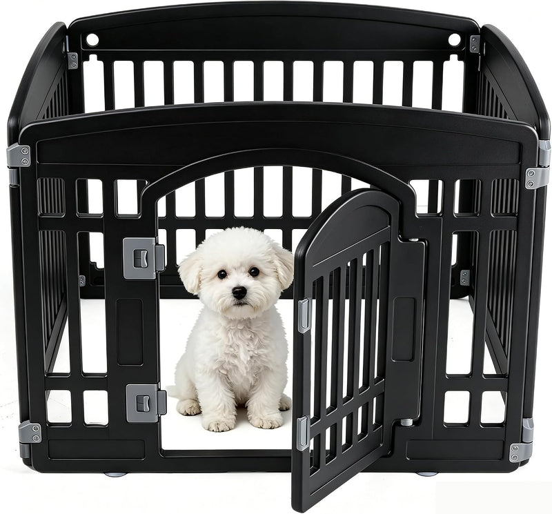 Sweetcrispy Dog Playpen, Plastic Puppy Pet Fence - Black / 4 / 24IN