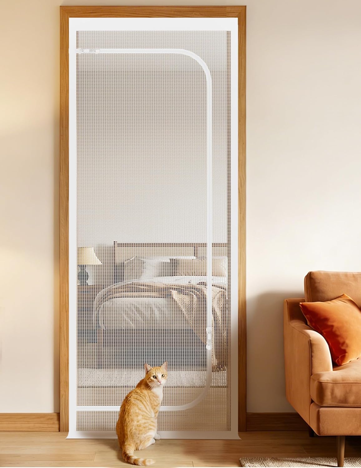 BFNN Cat Proof Screen Door, Extra Tall Mesh Gate - White / Fits Door Opening Size Up to 30''x 80''