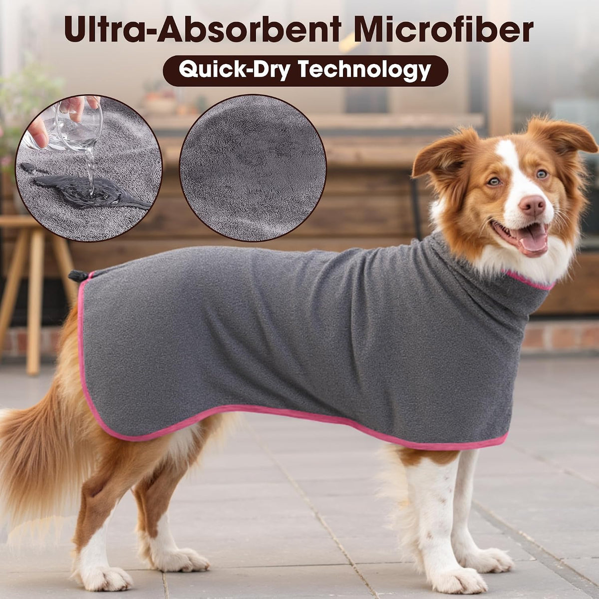 Microfiber Dog Bathrobe, Super Absorbent Dog Drying Coat – Essentials for Dogs - Pink / X-Large - image 4