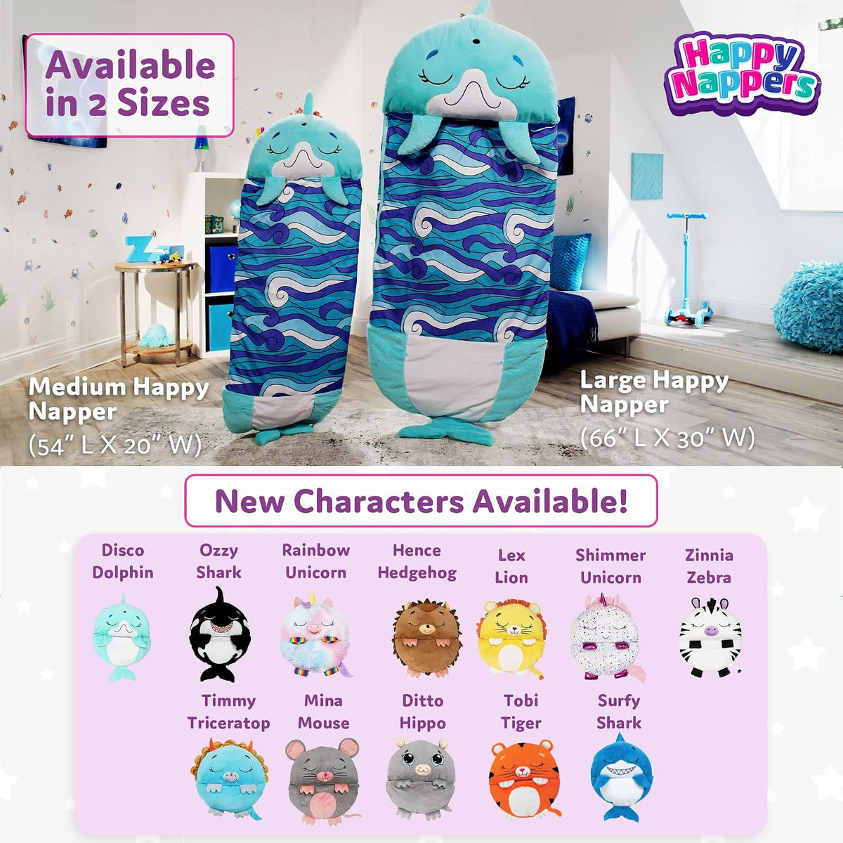 Happy Nappers 2-in-1 Pillow & Sleepy Sack Blue Shark 66x30 Large – Fun for Kids & Family - image 4
