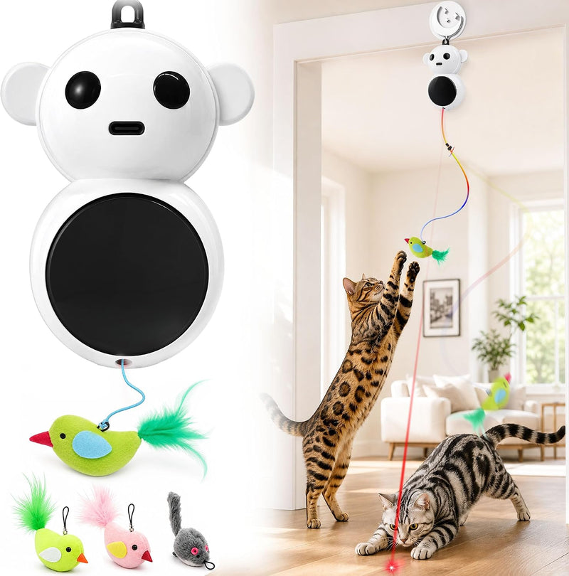 Interactive Cat Toy for Indoor Cats: Automatic Door Mounted Flying - White