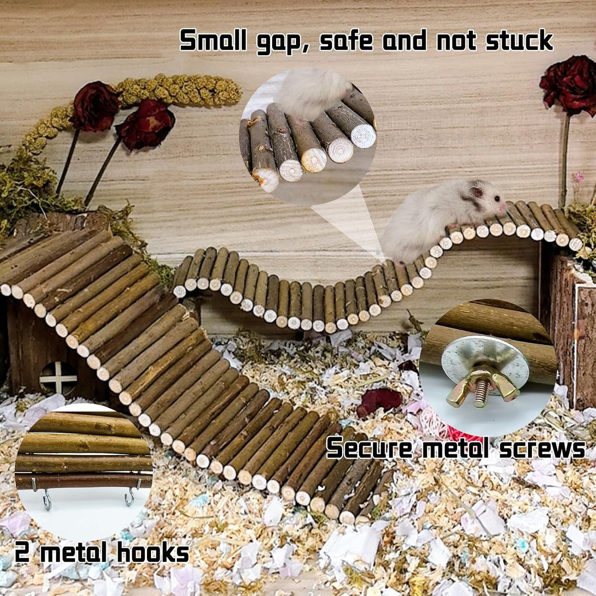 25.6 × 3.9 in Wood Hamster Bridge Rat Climb Toys for Gerbil Mouse - 2PCS 15.7x3.9in - image 3