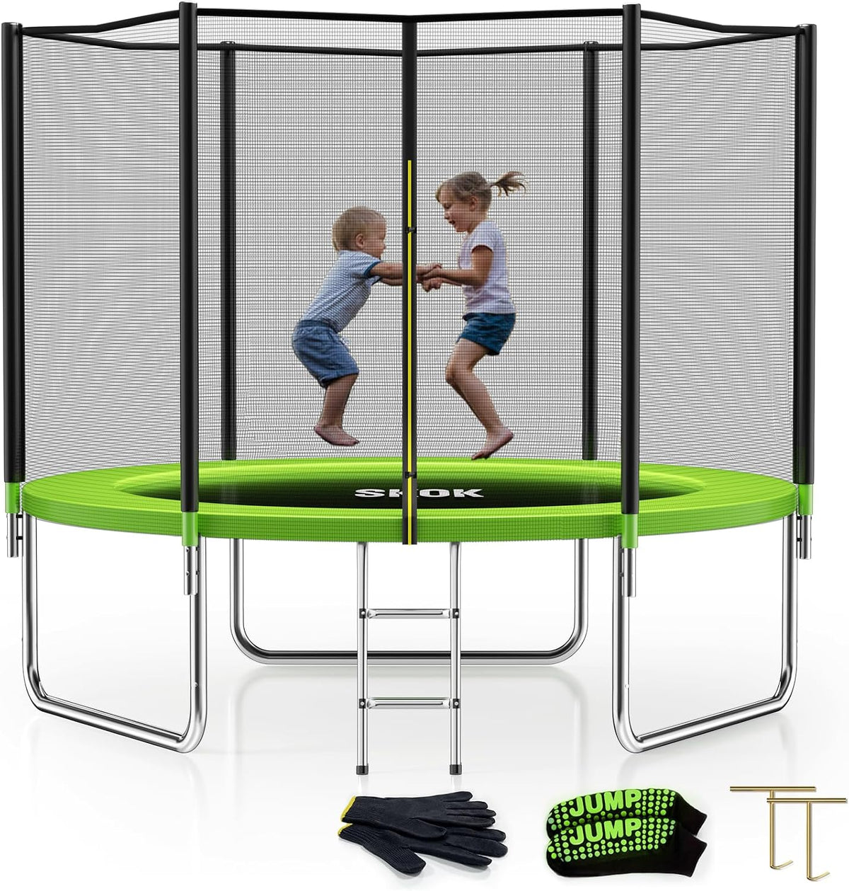 SKOK Trampoline for Kids,400LBS Outdoor Trampoline with Net-ASTM Approved Trampoline for Children - Bright Apple Green / 8FT