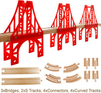 OrgMemory wooden train track bridge supports in natural beech wood with straight tracks - view 11