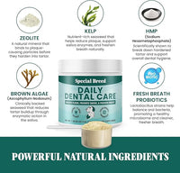 Dog Teeth Cleaning Powder – Natural Dog Dental Powder for Tartar Control, Fresh Breath & Gum Health – Daily Plaque Remover with Zeolite, Brown Algae, Probiotics & Rosemary – 90 Scoops