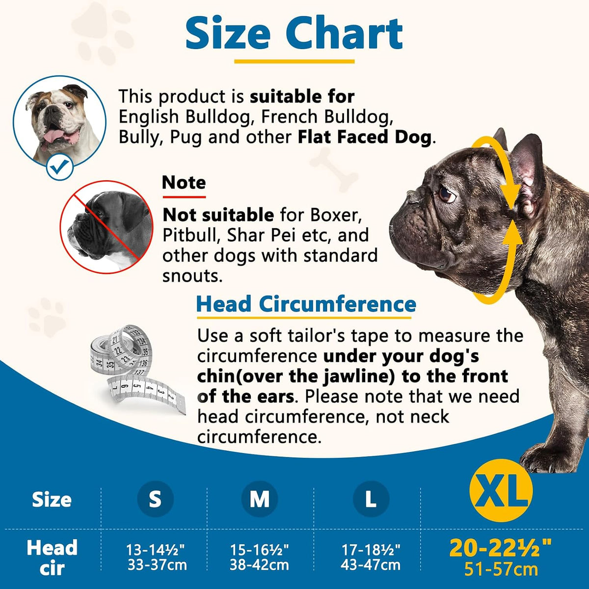 English Bulldog Muzzle, Soft Short Snout Dog Muzzle Stops Biting – Essentials for Dogs - Black / XL（Head 20-22½"） - image 2