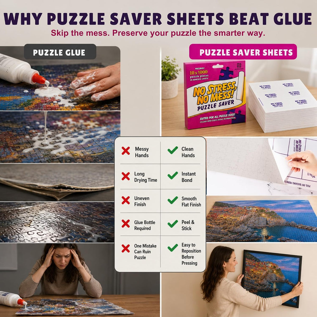 Permanent Adhesive Puzzle Saver Sheets, Preserve 2, No Stress - 60 Sheets - image 3