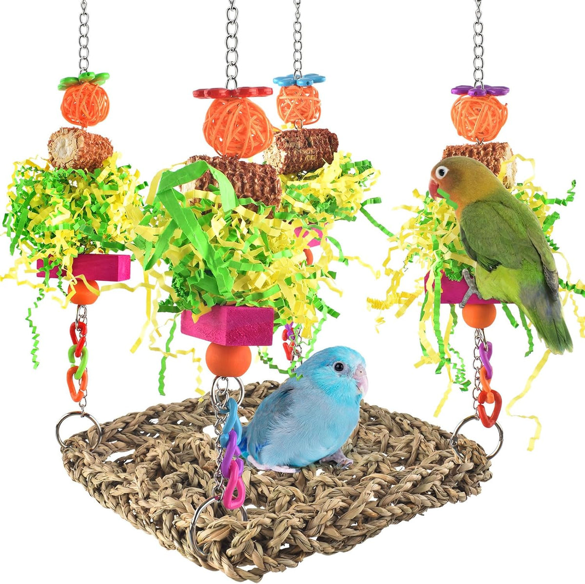 ERKOON Bird Toys, Parrot Toys Foraging Swing Mat Parrot Cage Hanging Toys Birds Grass Mat Climbing - Parrot swing mat-1 Pack