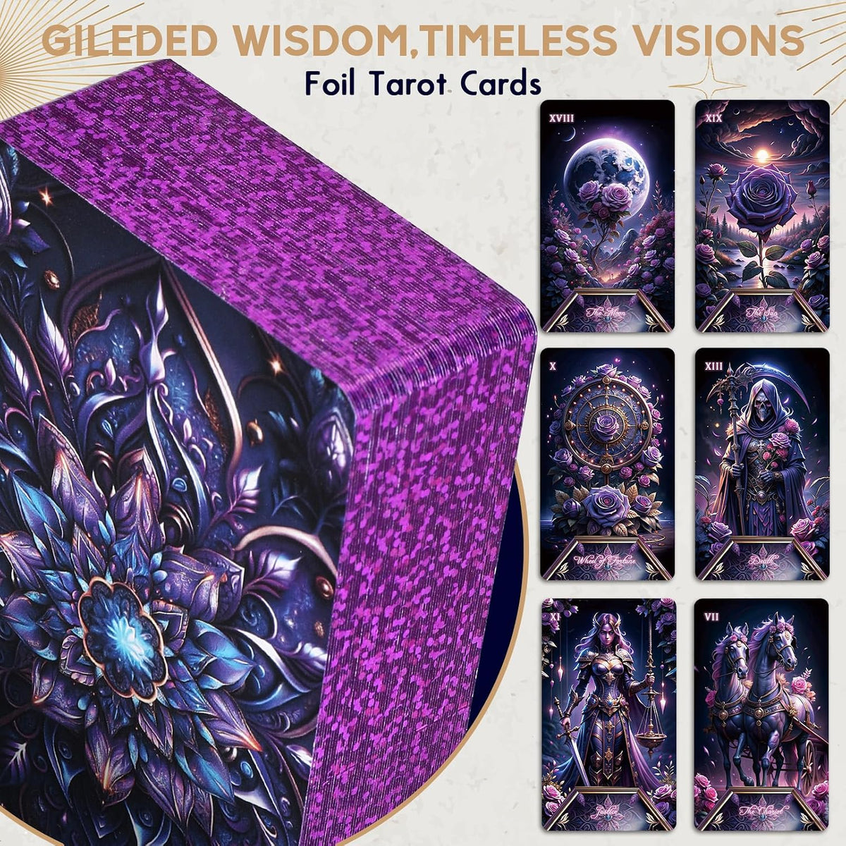 Tarot Cards Deck for Beginners with Guide Book Pretty Unique 400GSM - Purple - image 2