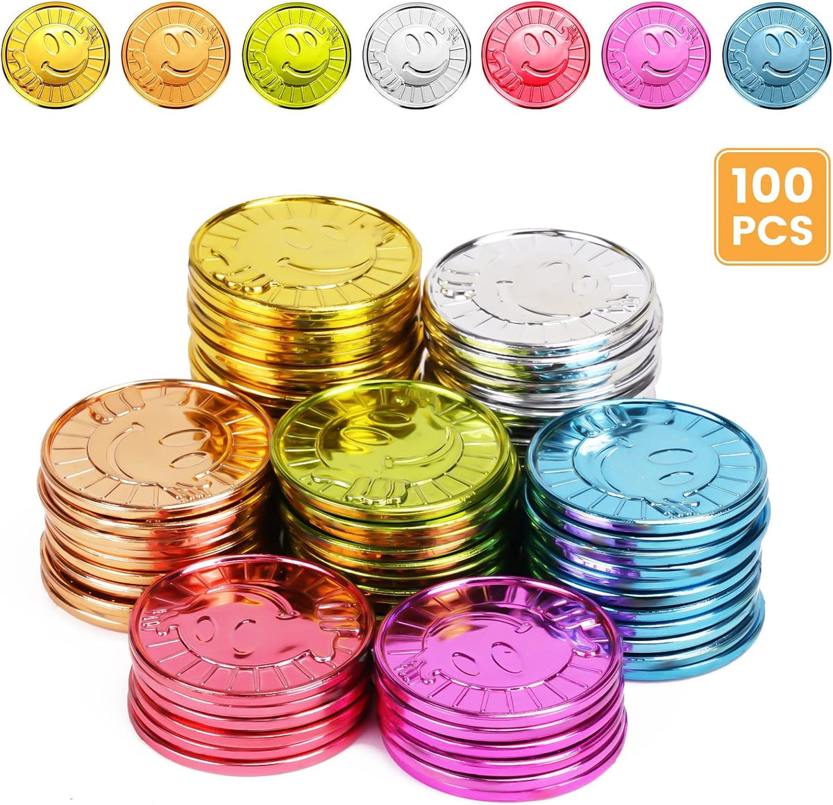 Mczxon caught being good coins, 100 colorful plastic reward tokens with a small slotted jar - view 3