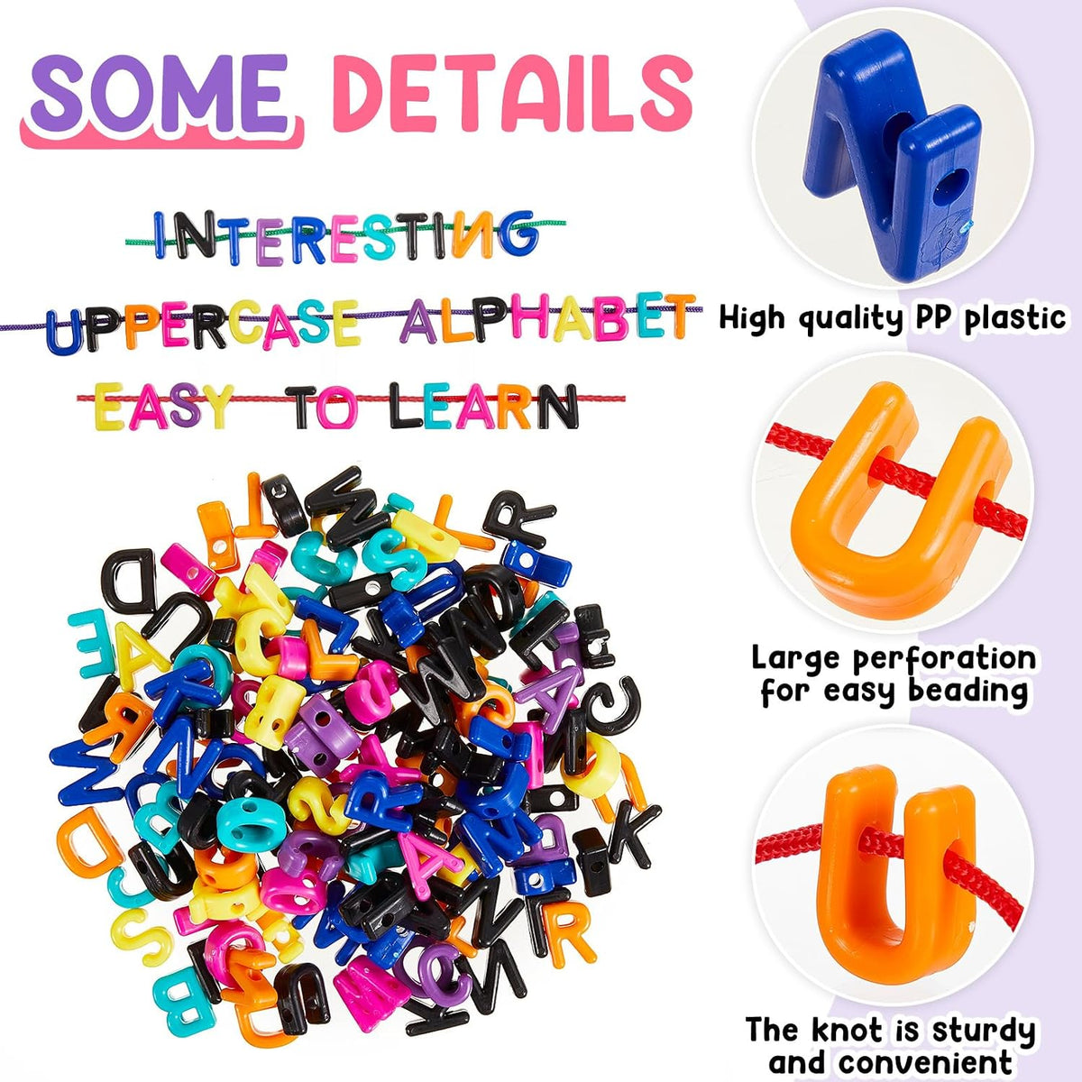 Wesiti alphabet lacing beads with uppercase and lowercase letters, ropes and buckets - view 14
