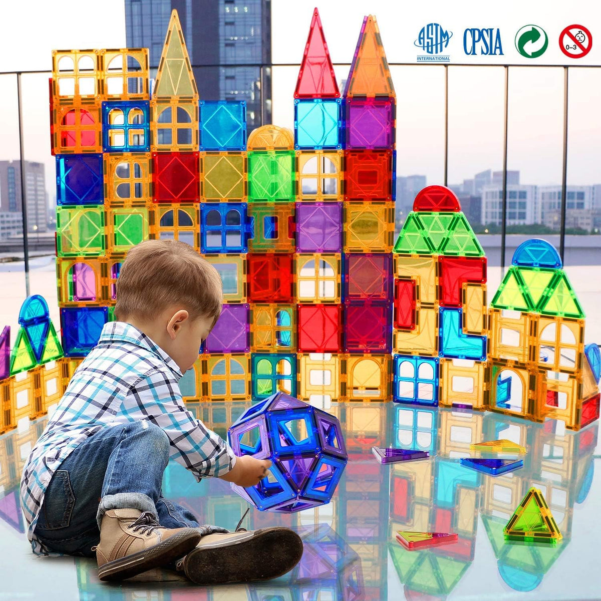 Magnetic Tiles Kids Magnetic Blocks 32PCS Building Sets for Kids Ages - 130pcs Magnetic Tiles With 2 Cars - image 4