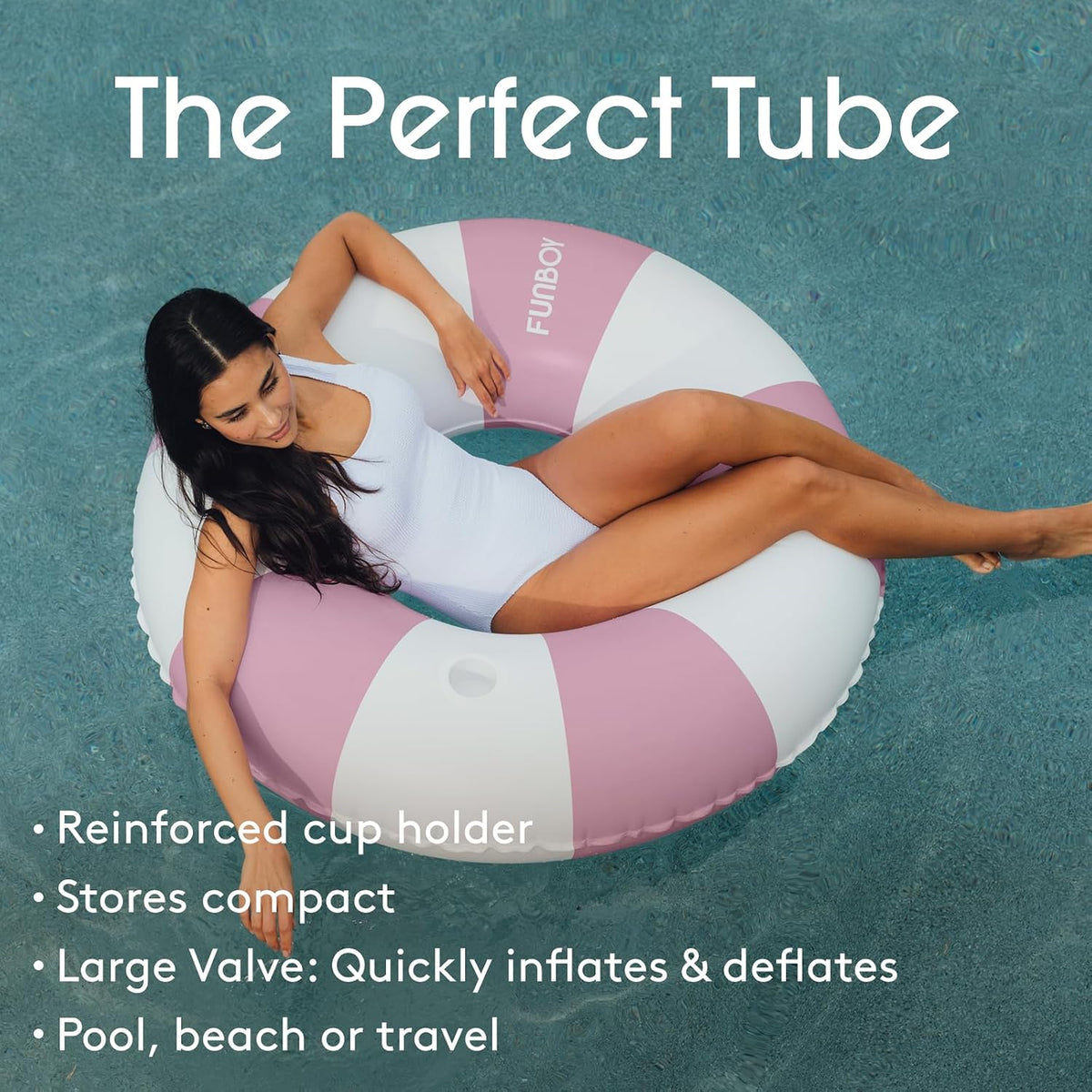 FUNBOY Giant 46" Vintage Pink Stripe Pool Tube Float with Cup Holder – Fun for Kids & Family - Purple - image 3