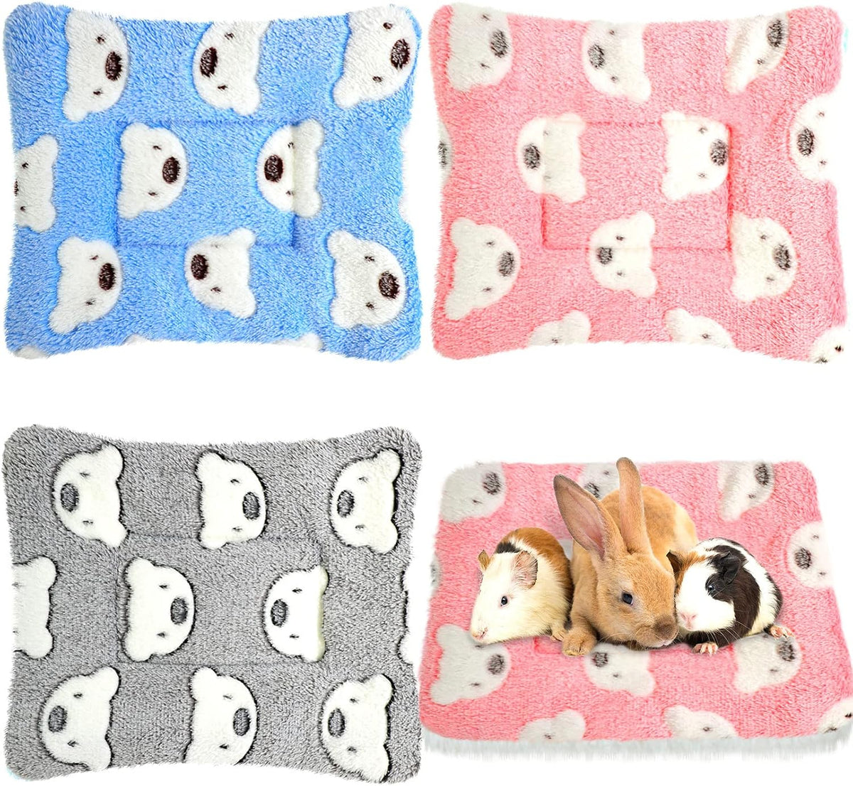 Jetec 3 Pcs Guinea Pig Beds, Fleece Small Animal Mats - Fleece / Bear / Light Pink