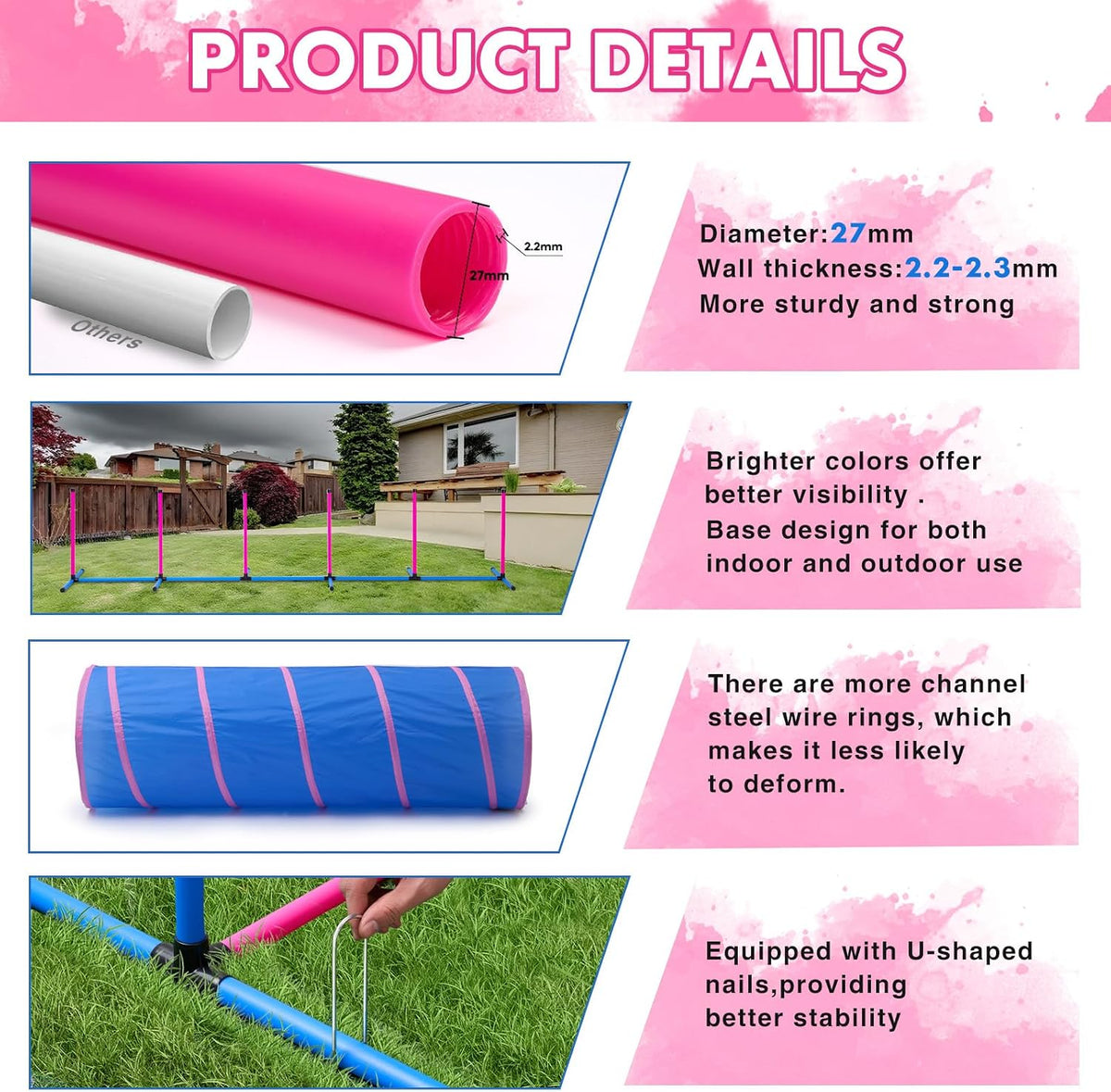 Dog Agility Course Backyard Set，Dog Agility Equipment - Pink-15 PCS SET - image 3