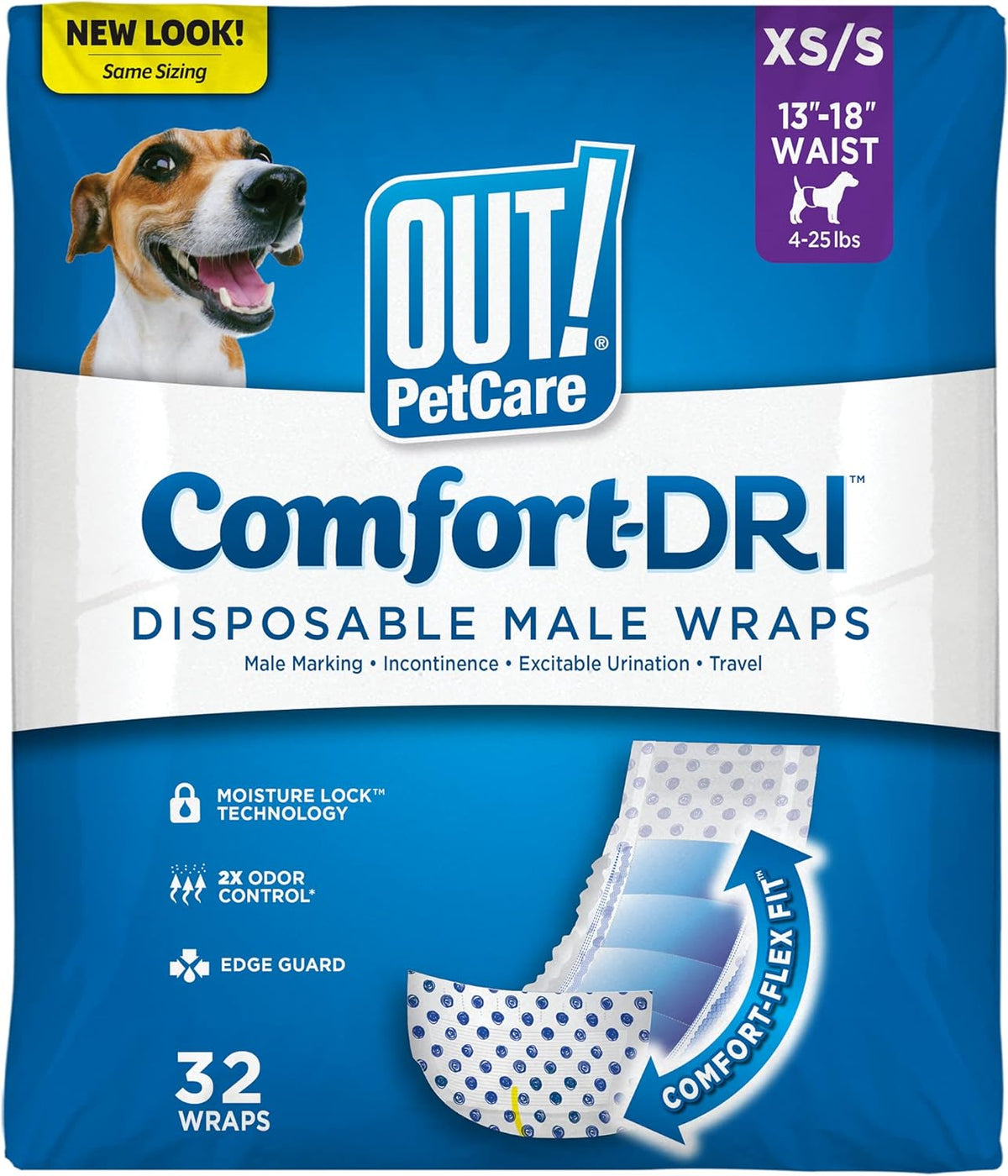 OUT! PetCare Male Dog Diapers, Disposable Belly Bands - XS/S / 32 Count