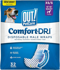 Out! PetCare Disposable Dog Diapers Male, Puppy Belly Band, Potty Training, Doggie Diapers, Belly Bands for Male Dogs, Puppy Training, Incontinence, (XS/S, 32ct)