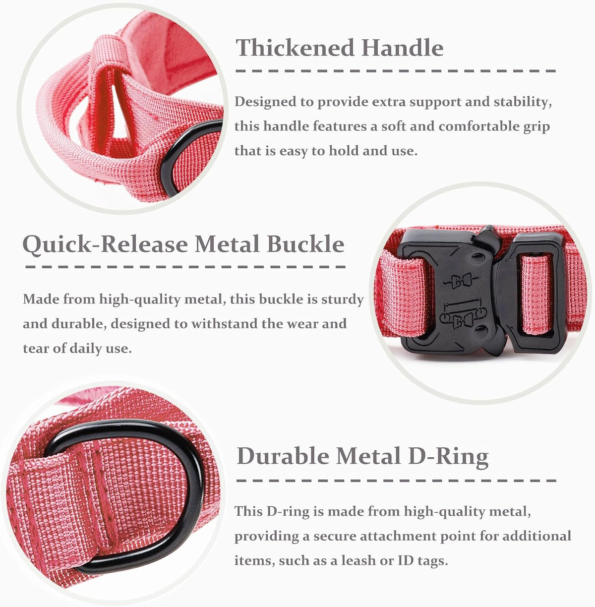 Tactical Dog Collar, Adjustable Military Training Nylon Pet Collar, Black L – Essentials for Dogs - Light Pink / XXLarge :Width 1.5",Neck 24-29" - image 2