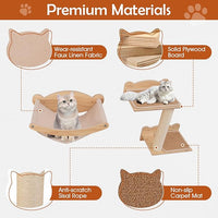 Tangkula Cat Wall Shelves, Wall Mounted 4pcs Kitten Furniture Set with Hammock, 2-Step Kitty Tree, Perch, Non-Slip Carpet Mat, Sisal Stairs & Scratching Posts, Wooden Cat Climber Steps (Natural)