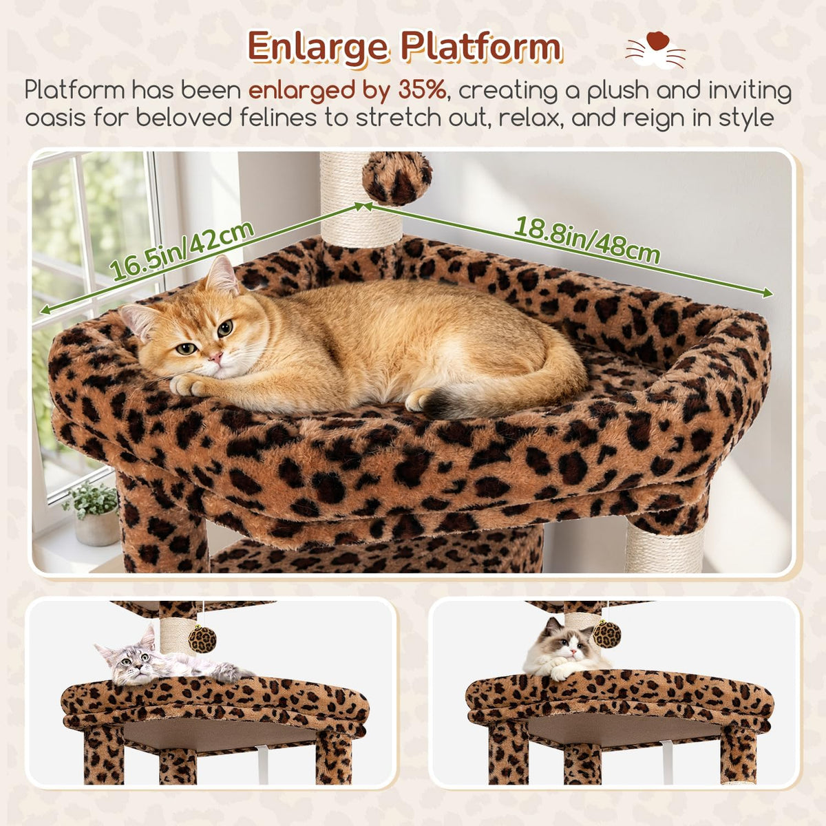 Globlazer 65in Sturdy Cat Tree Tower for Indoor Large Cats, S65 - 65inch / Leopard Print - image 2