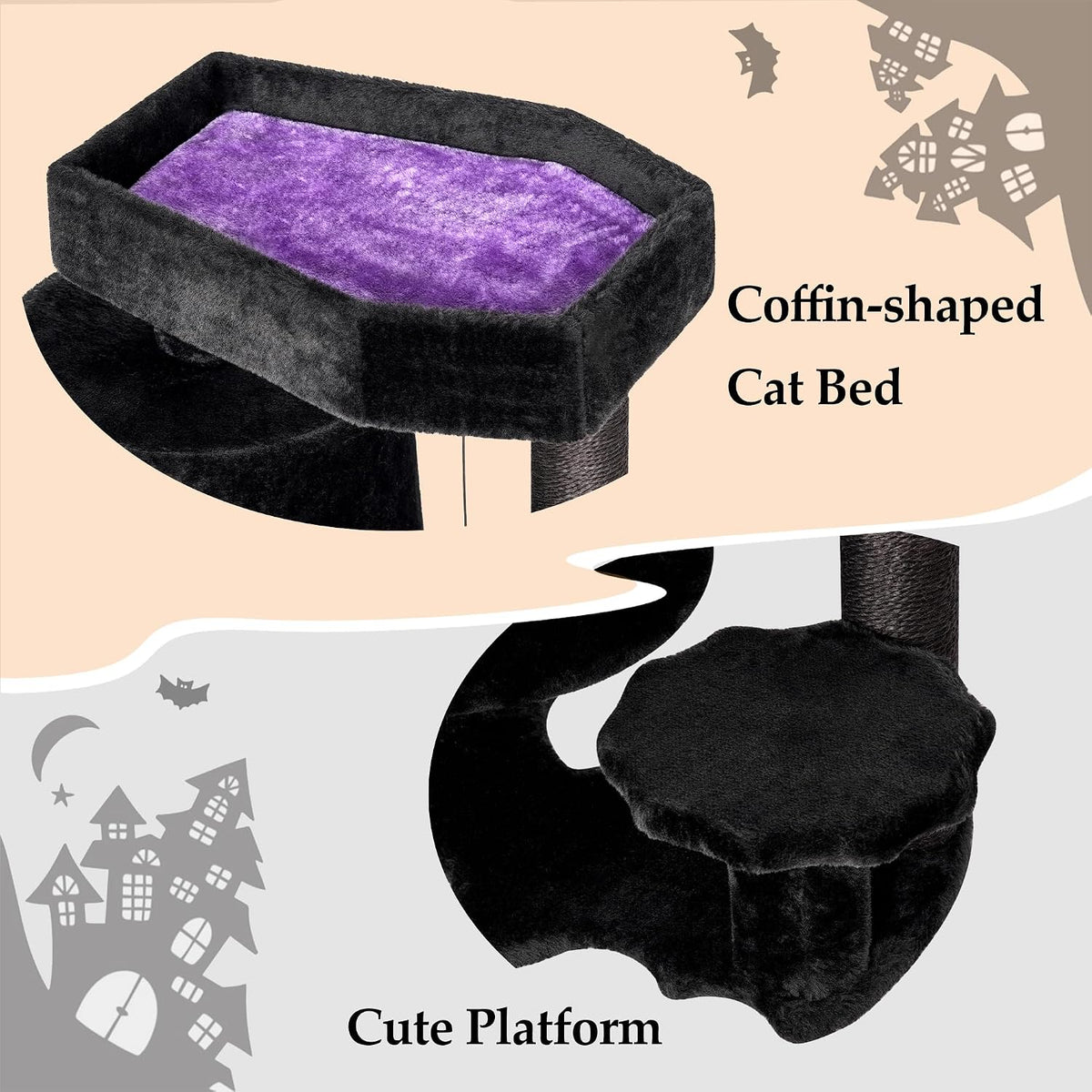 Halloween Cat Tree for Indoor Cats - Black and Purple - image 4