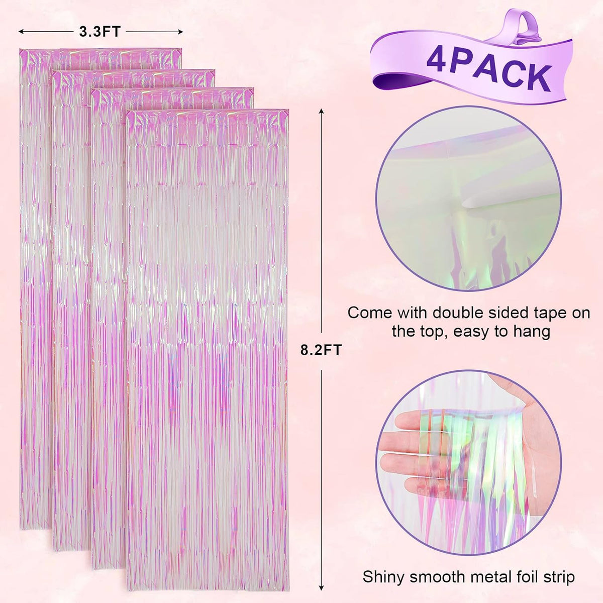 Voircoloria 2 Pack Gold Foil Fringe Backdrop Curtains - Iridescent Transparent / 4 - image 3