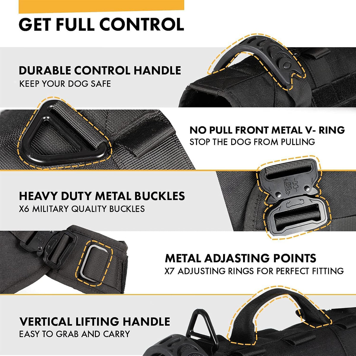 Tactical Dog Backpack Harness for Large Breed Original Design Metal - L / Black (with 2 pouches) - image 2