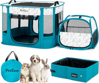Portable Cat Playpen with Litter Box, Cat Enclosure for Camping - Peacock blue / Double