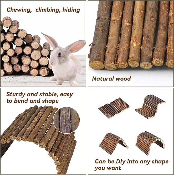kathson Rabbit Bridge Wooden Hamster Climbing Tunnel Bunny Extra Large Ladder Wood Flexible Hideout for Guinea Pig Chinchilla Ferret Hedgehog Rat Squirrel and Other Rodents(26 x 16 in)