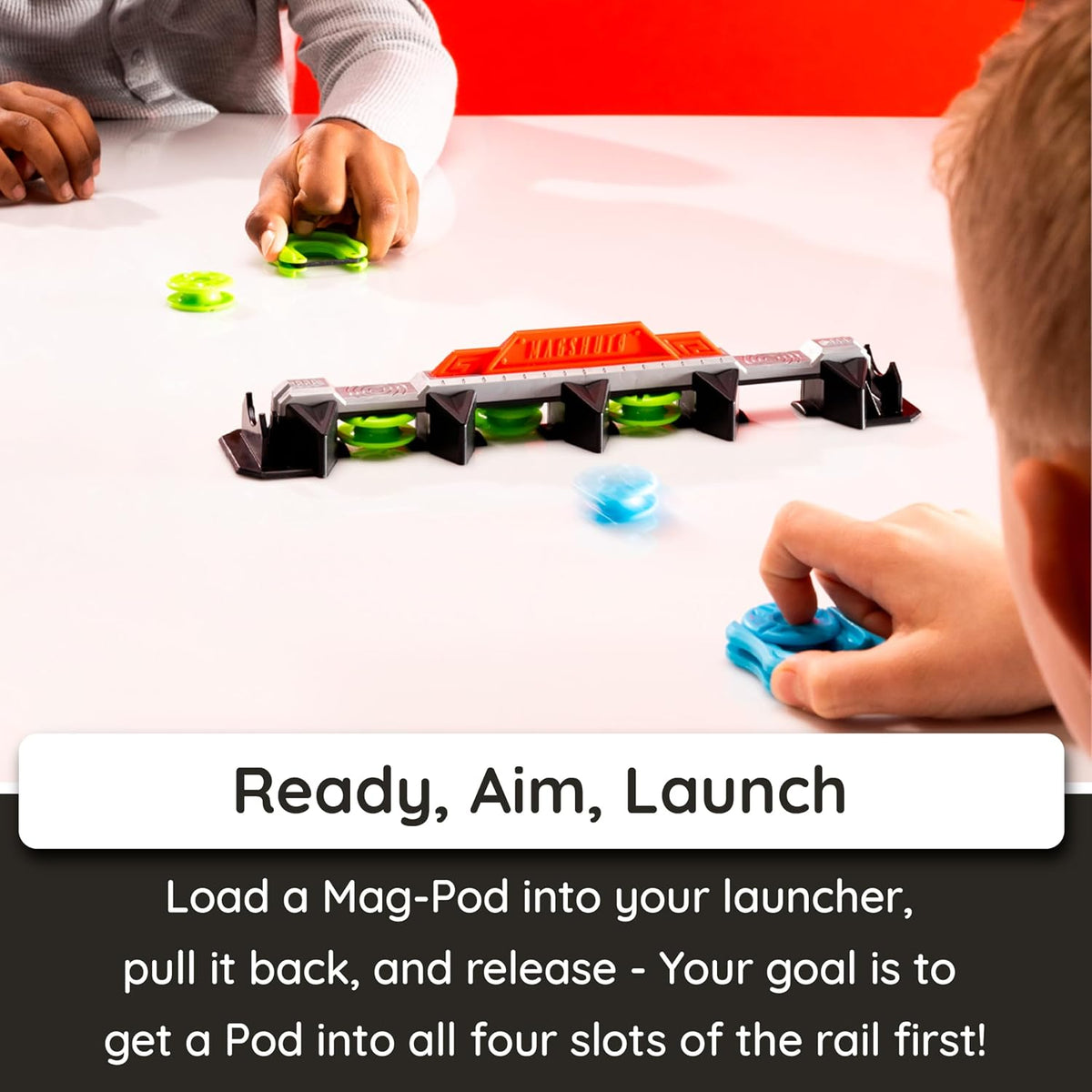 Fat Brain Toys Magshuto Knockout Rail magnetic game with green and blue launchers - view 3