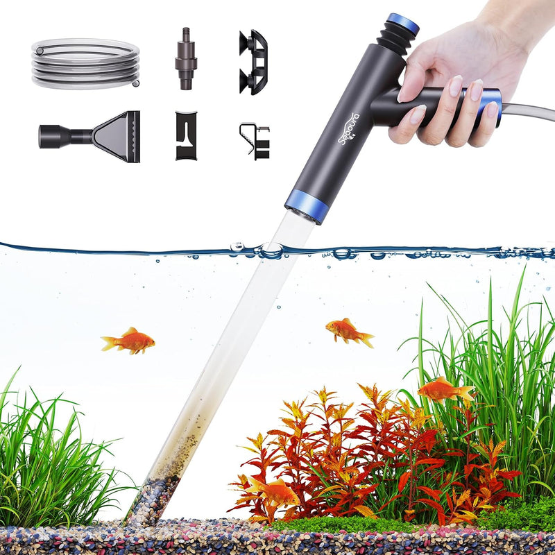 SEAOURA Gravel Vacuum for Aquarium Siphon - Silver gray + Navy blue