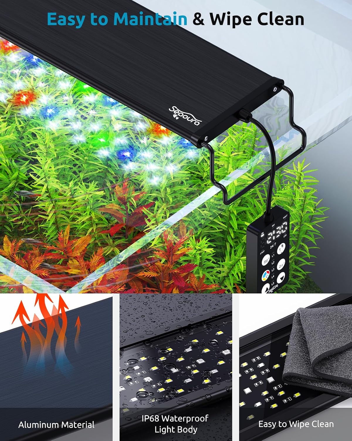 SEAOURA LED Aquarium Light with 24/7 Timer for 18-24in Fish Tank – Essentials for Fish - For 48-54in Tank - image 4