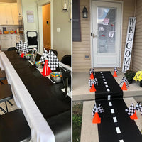 YOELVN race car party cones, six orange 7 inch traffic cones holding checkered flags - view 29