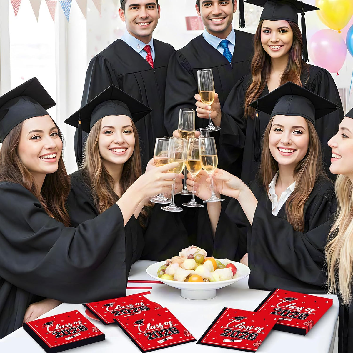 PERFQU Class of 2026 graduation napkins in blue and gold with cap and tassel design - view 13