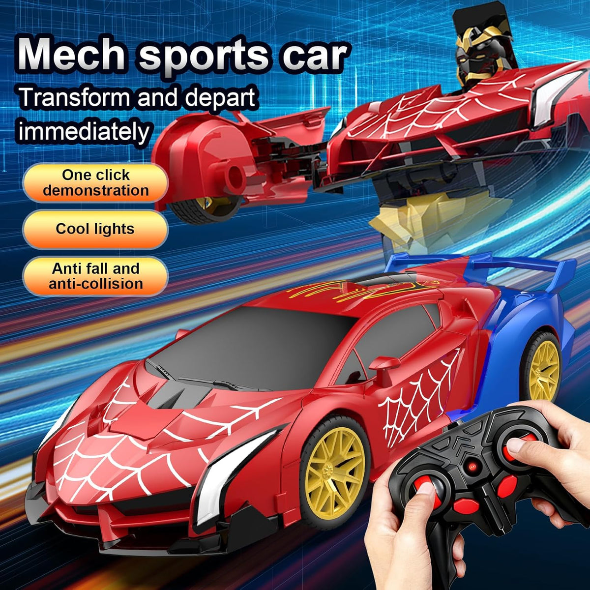 Blackma Transform Rc Cars for Boys 4-7 8-12 - Red & Blue - image 2