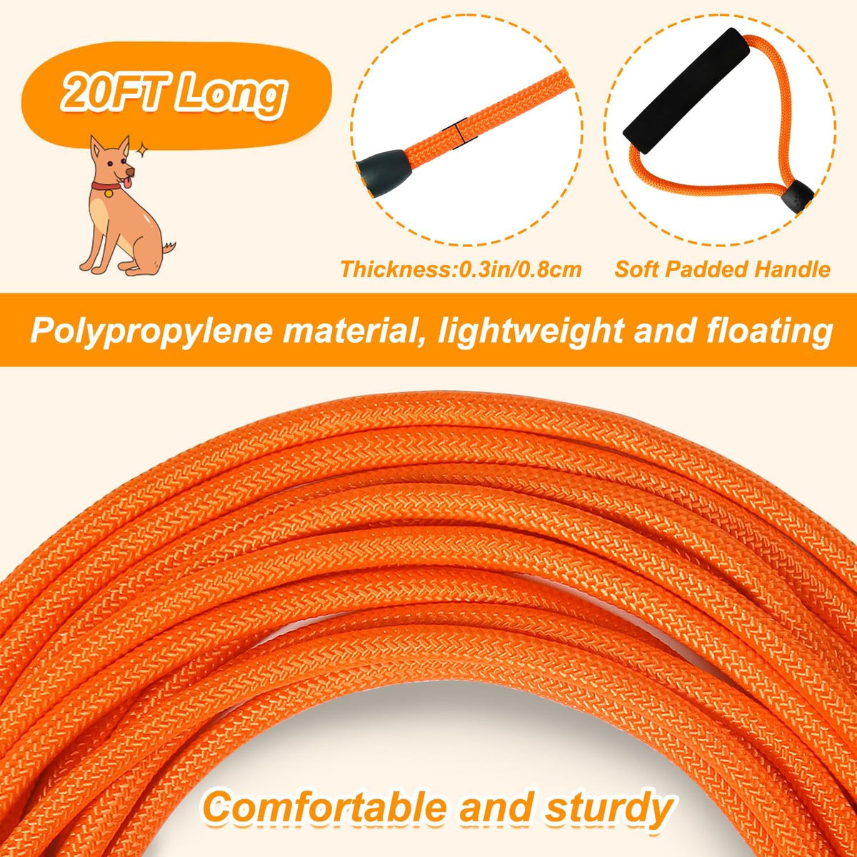 Vivifying Floating Long Dog Leash - 20ft / Orange - image 3