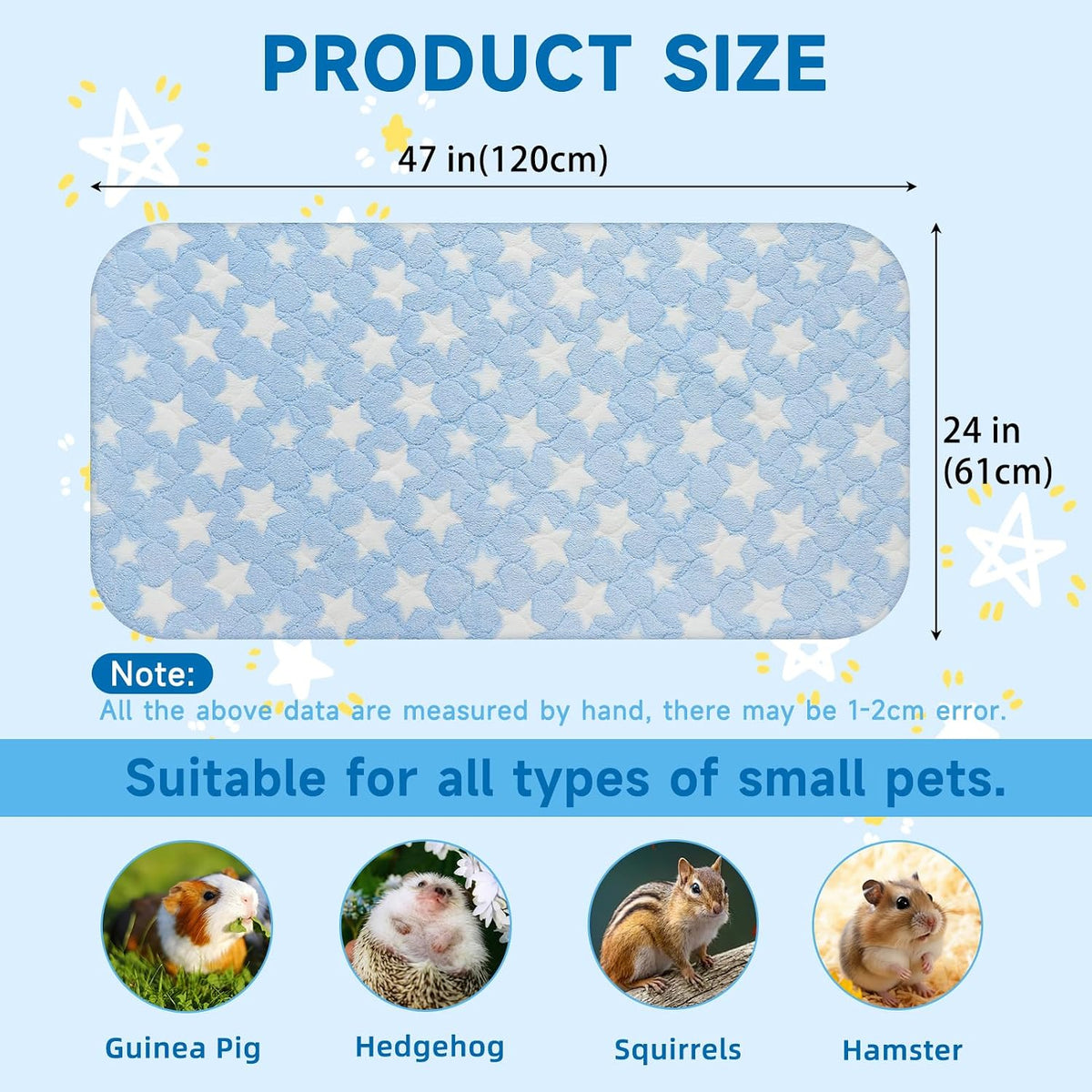 Homimp 2-pack blue washable fleece guinea pig bed with star pattern - view 2