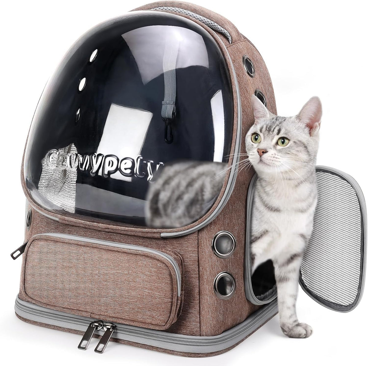 Cat Backpack Carrier, Breathable Cat Carrier Large Space Bubble Pet Backpack for Kitty Small Dog up - Khaki
