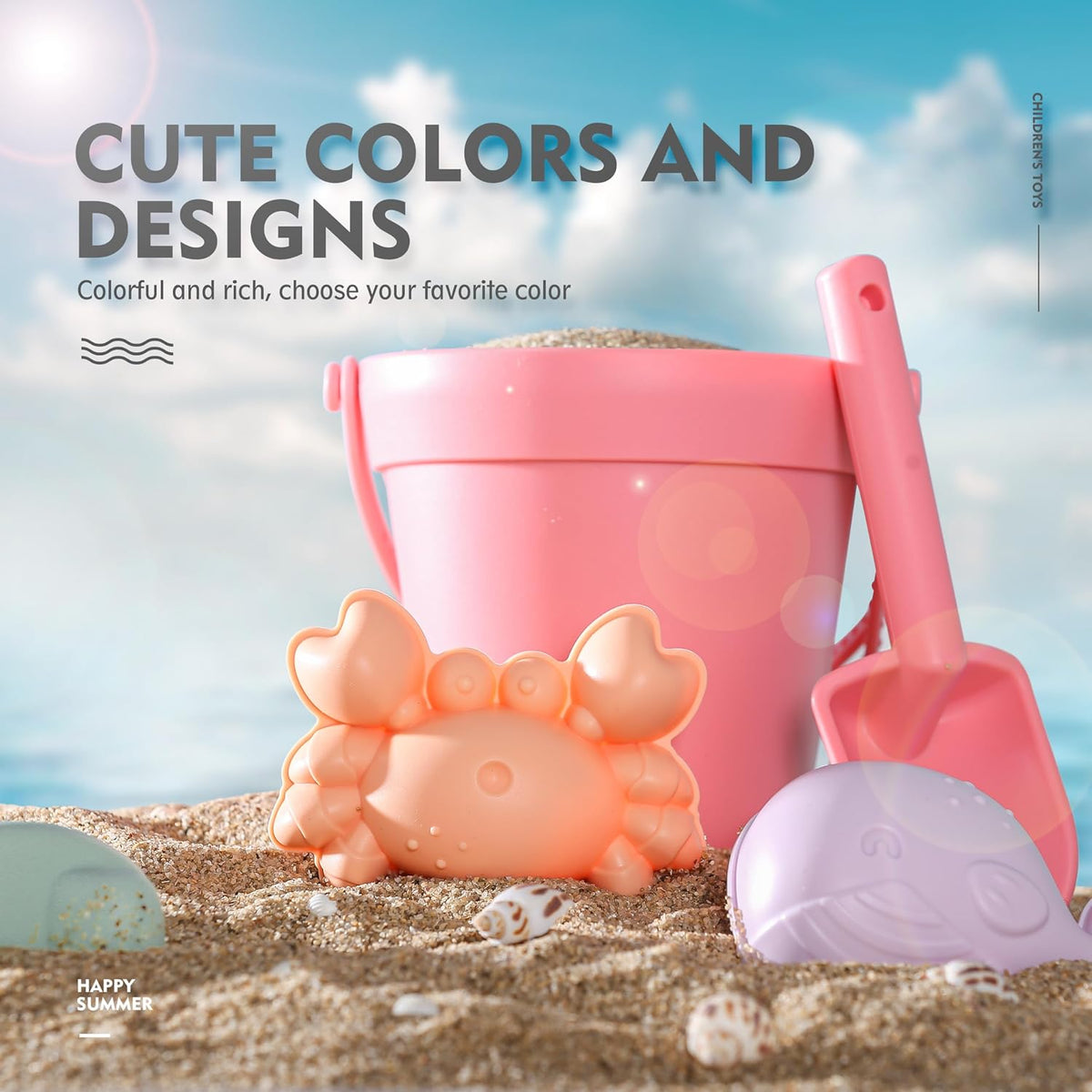 MarcZero 11Pcs Silicone Beach Toys, Bucket & Sand Toys - Peach Pink - image 4