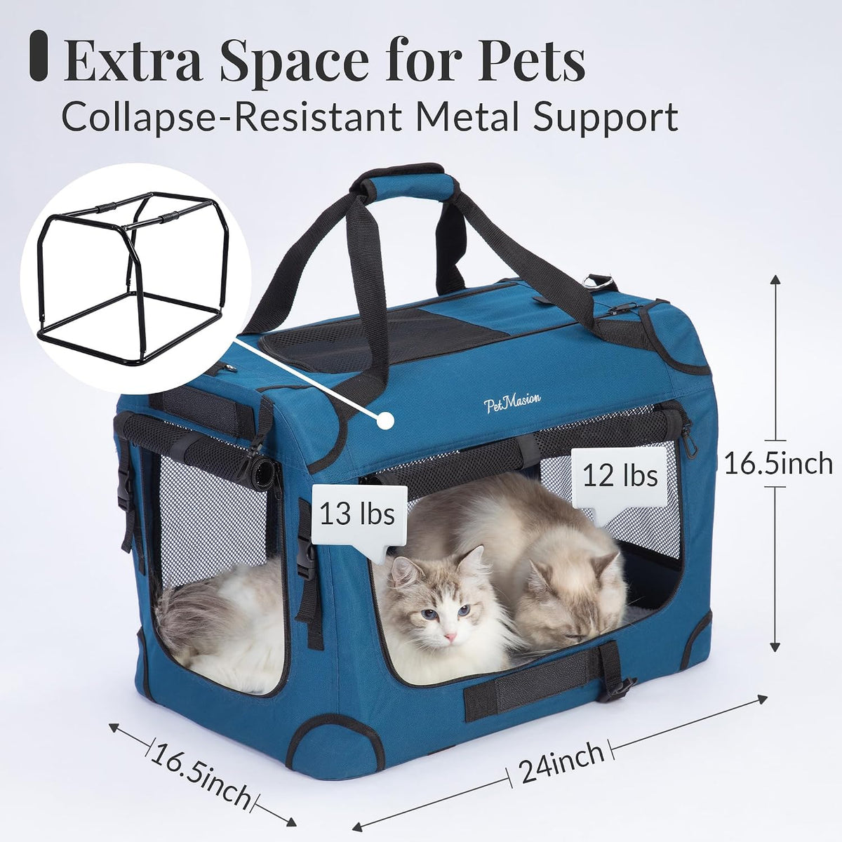 Extra Large Cat Carrier for 2 Cats - 24.0"L x 16.5"W x 16.5"H / Prussian Blue - image 2