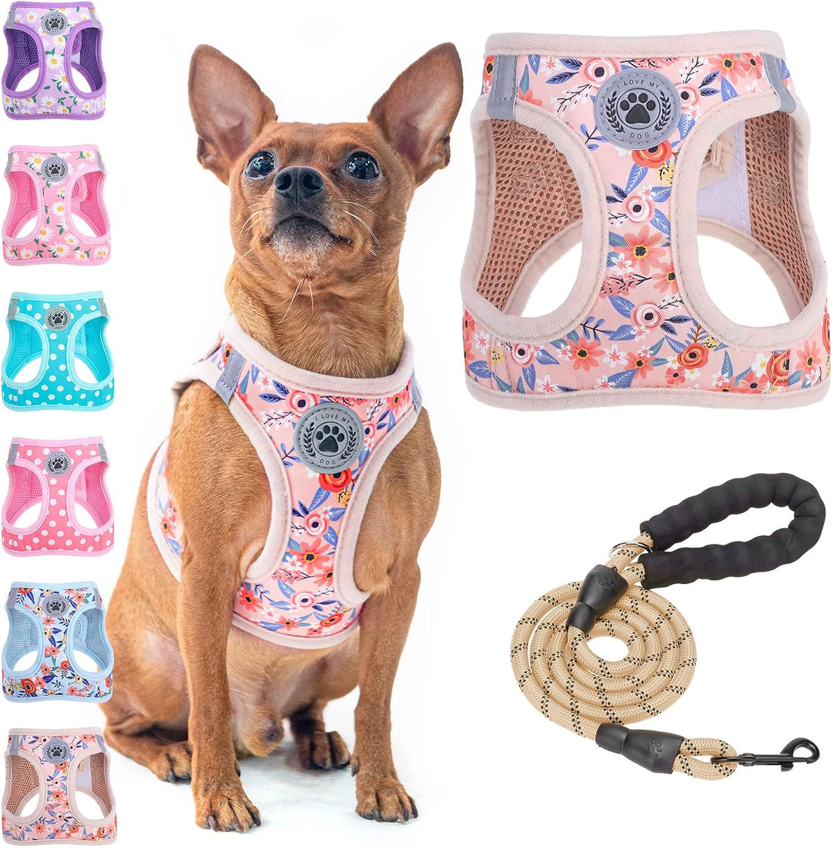 Small Dog Harness and Leash Set, No Pull Puppy Pet Vest, S - Small(Chest Girth 14.5" - 16") / Pink Rose