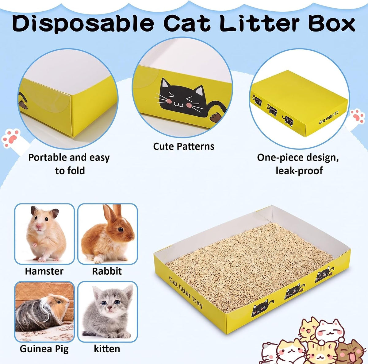 Amyhill 30 Pack Disposable Cat Litter Box Paper Pet Trays - Yellow - image 3